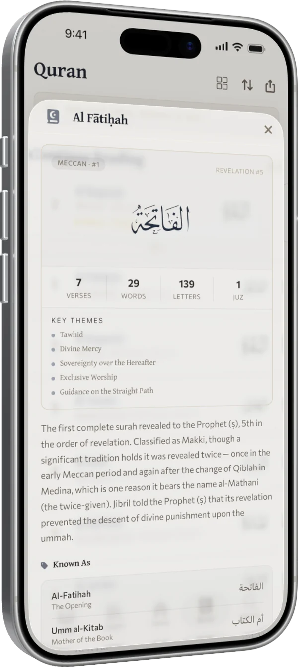 The details of Sūrat al-Fātiḥa: its counts, key themes and other names
